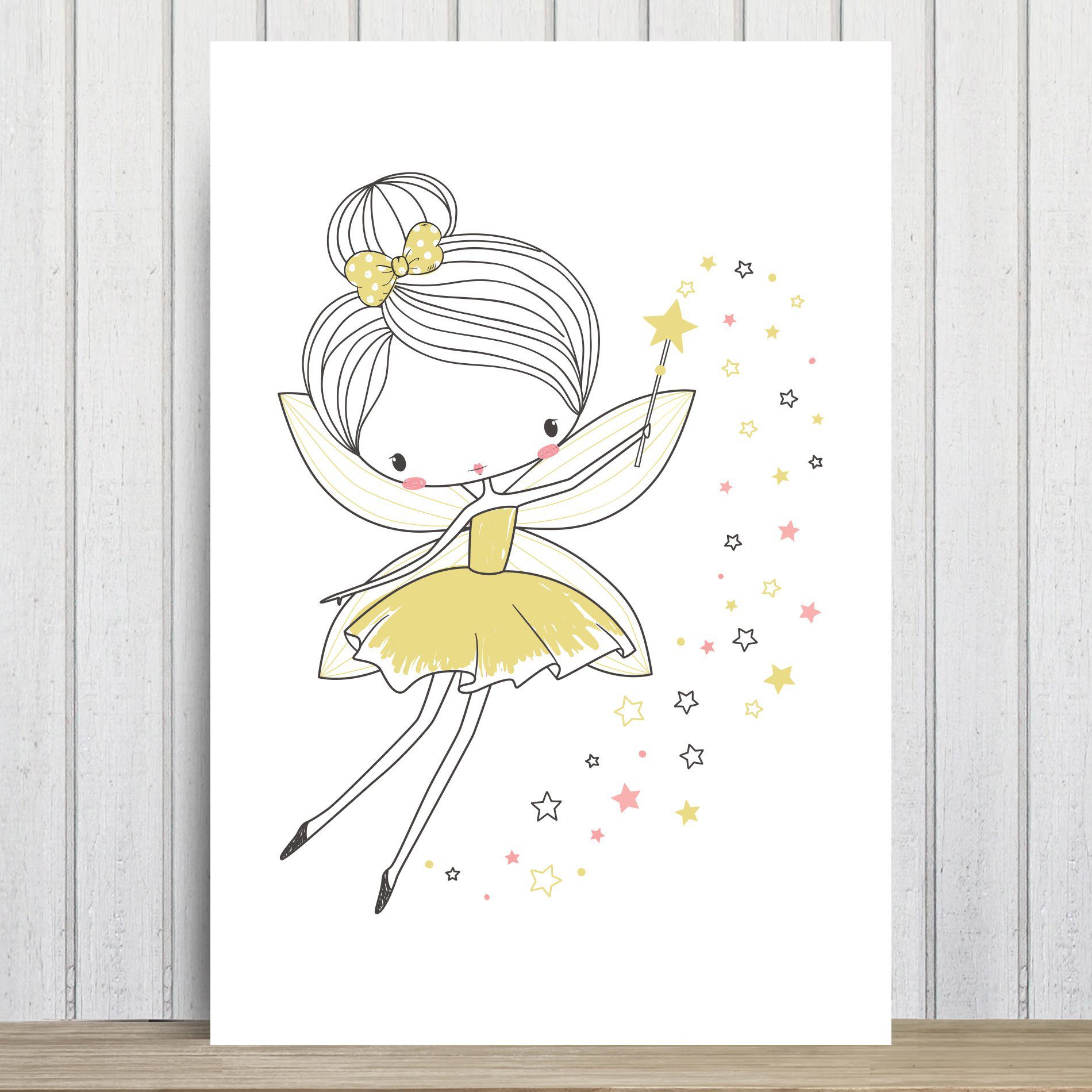 Placa Decorativa para Quarto de Menina Fada Amarela 30x40cm
