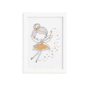 Quadro Decorativo com Moldura Branca Fada Amarela