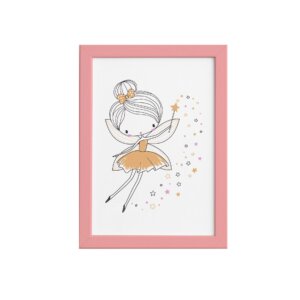 Quadro para Quarto de Menina Fada Amarela Moldura Rosa