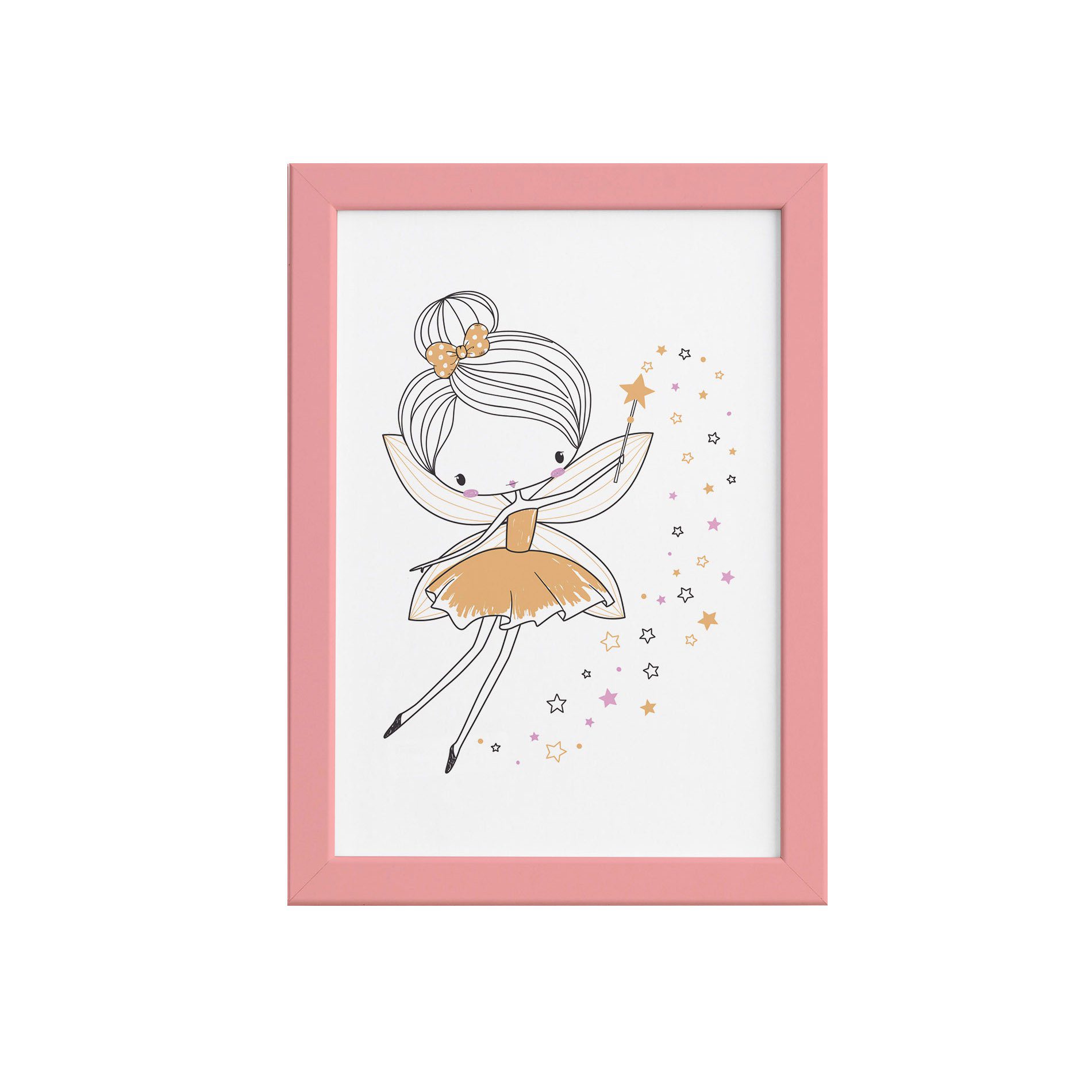 Quadro para Quarto de Menina Fada Amarela Moldura Rosa