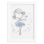 Quadro para Quarto de Menina Fada Azul Moldura Branca 33x43
