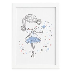 Quadro para Quarto de Menina Fada Azul Moldura Branca