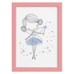 Quadro para Quarto de Menina Fada Azul Moldura Rosa 22x32cm