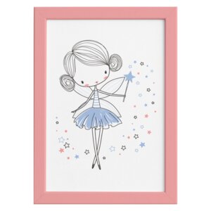 Quadro para Quarto de Menina Fada Azul Moldura Rosa