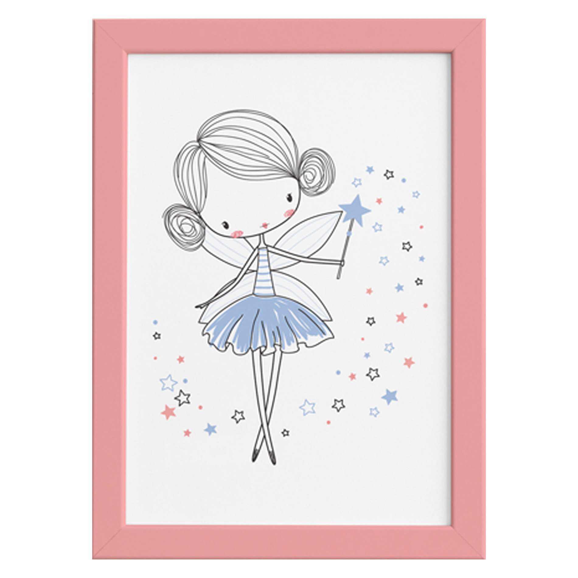 Quadro para Quarto de Menina Fada Azul Moldura Rosa