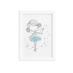 Quadro para Quarto de Menina Fada Azul Moldura Branca 33x43