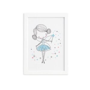 Quadro para Quarto de Menina Fada Azul Moldura Branca