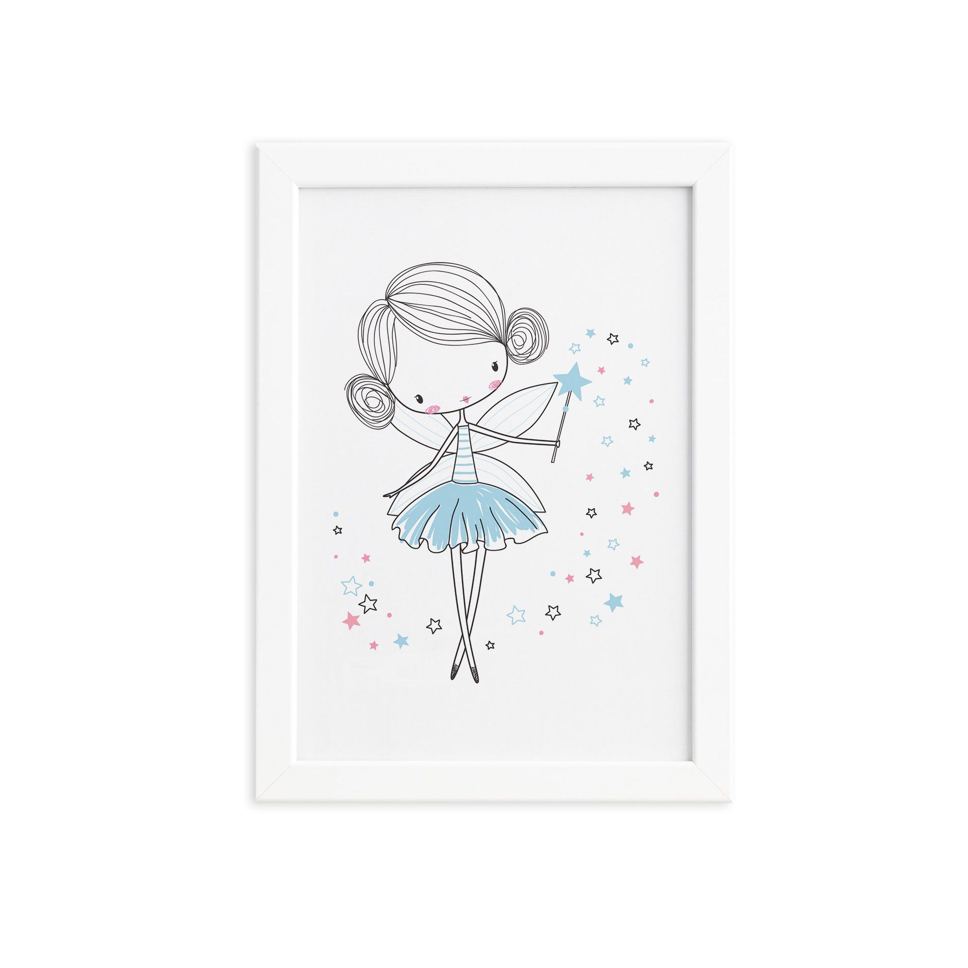 Quadro para Quarto de Menina Fada Azul Moldura Branca