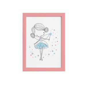 Quadro para Quarto de Menina Fada Azul Moldura Rosa