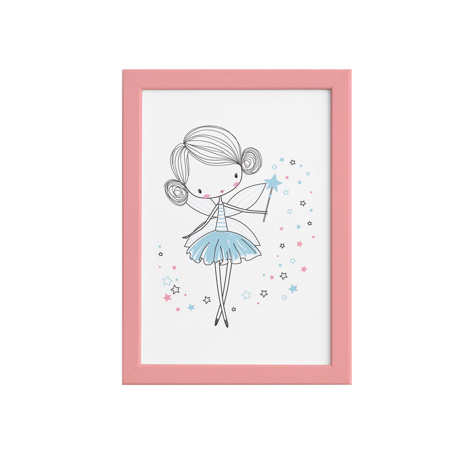 Quadro para Quarto de Menina Fada Azul Moldura Rosa