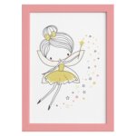 Quadro para Quarto de Menina Fada Amarela Moldura Rosa 22x32cm