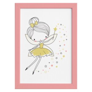 Quadro para Quarto de Menina Fada Rosa Moldura Rosa