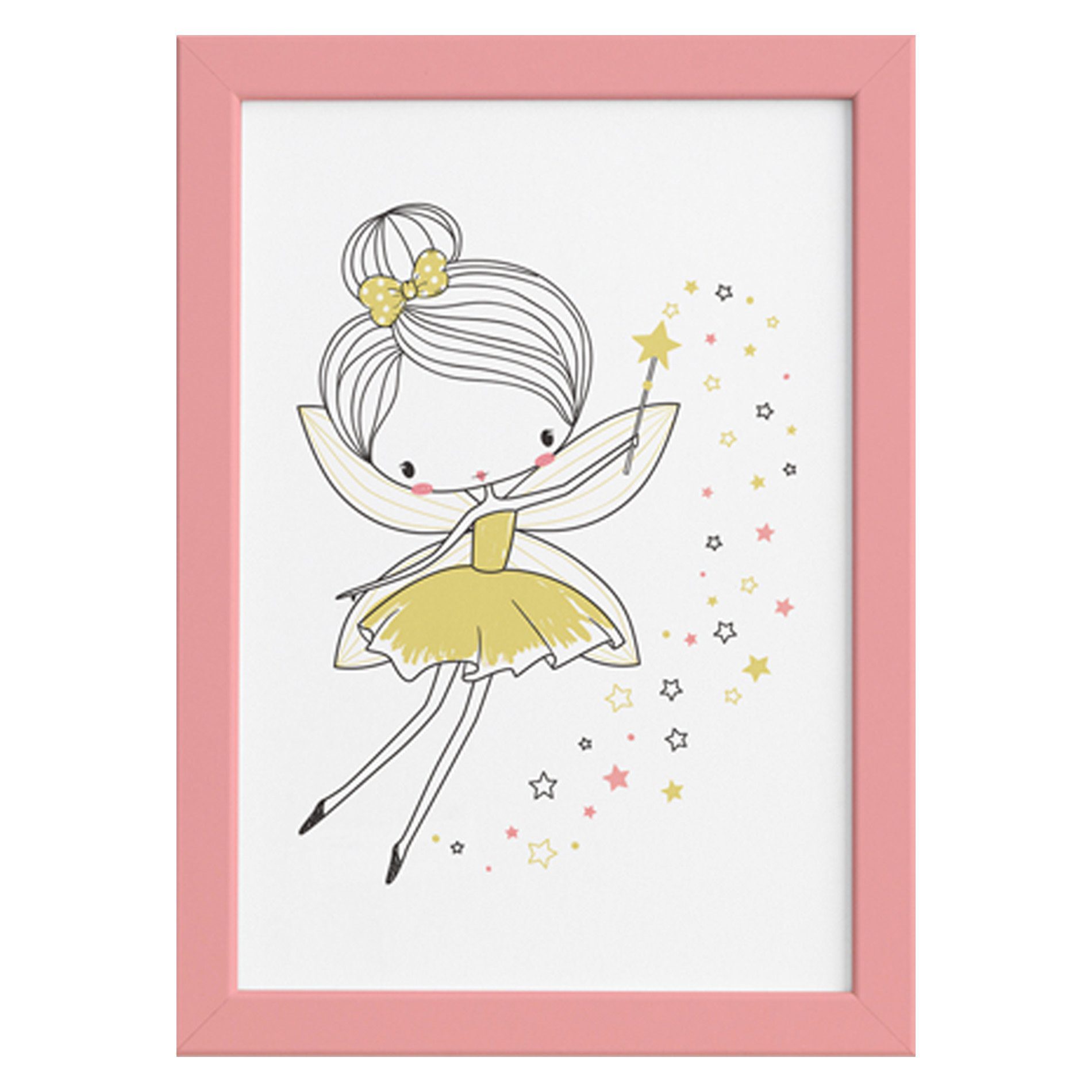 Quadro para Quarto de Menina Fada Rosa Moldura Rosa