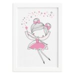 Quadro Quarto de Menina Fada Rosa Moldura Branca 22x32