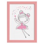 Quadro para Quarto de Menina Fada Rosa Moldura Rosa 22x32cm