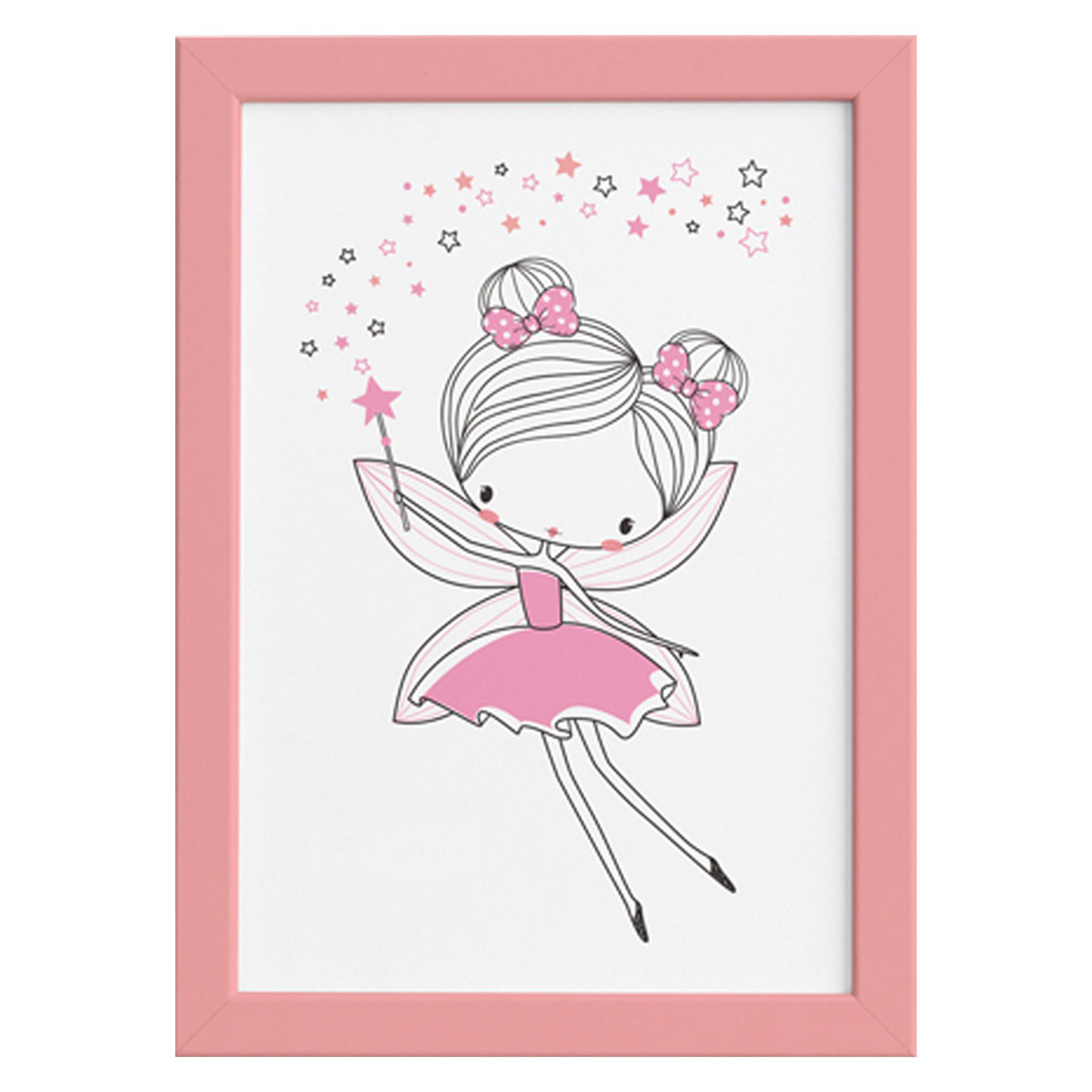 Quadro para Quarto de Menina Fada Rosa Moldura Rosa