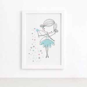 Quadro para Quarto Fada Turquesa Moldura Branca