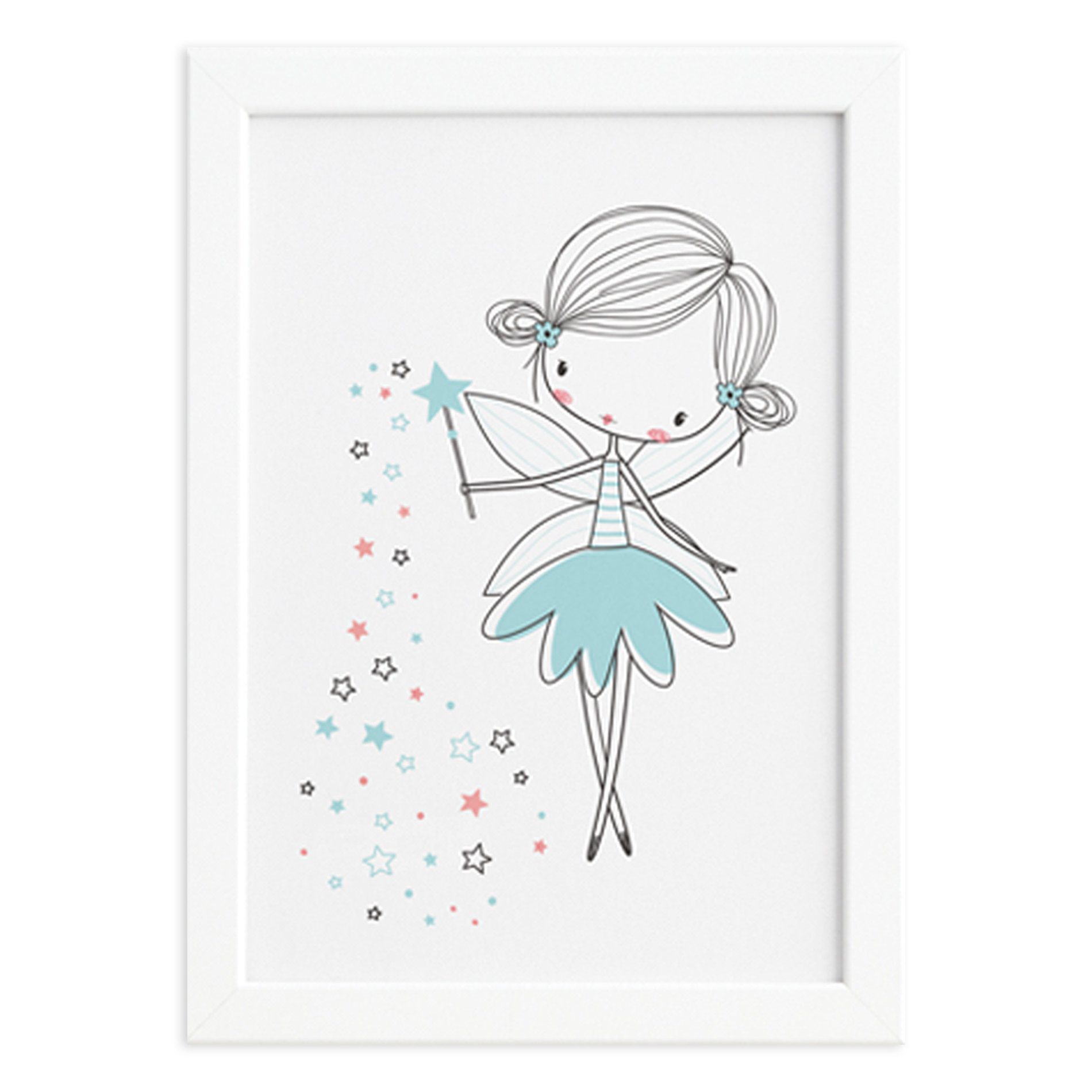 Quadro para Quarto Fada Turquesa Moldura Branca