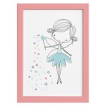 Quadro para Quarto Fada Turquesa Moldura Rosa 22x32cm