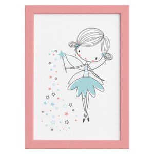 Quadro para Quarto Fada Turquesa Moldura Rosa
