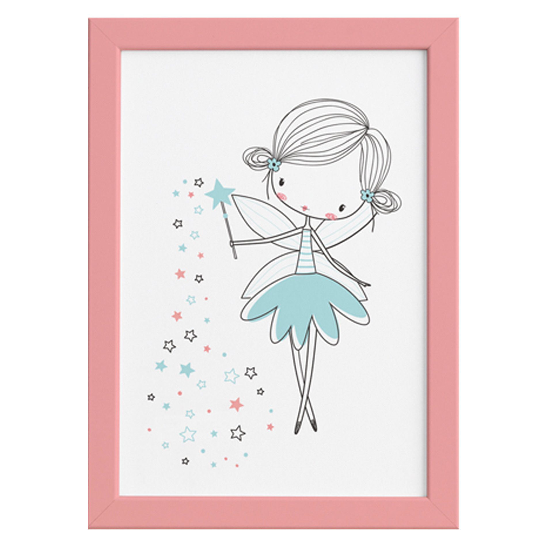 Quadro para Quarto Fada Turquesa Moldura Rosa