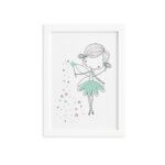 Quadro para Quarto Fada Verde Moldura Branca 22x32cm