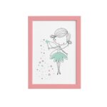 Quadro para Quarto Fada Verde Moldura Rosa 22x32cm