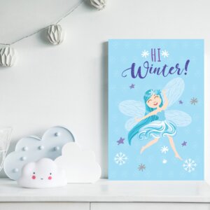 Placa Decorativa MDF Fadas e Flores Inverno Azul
