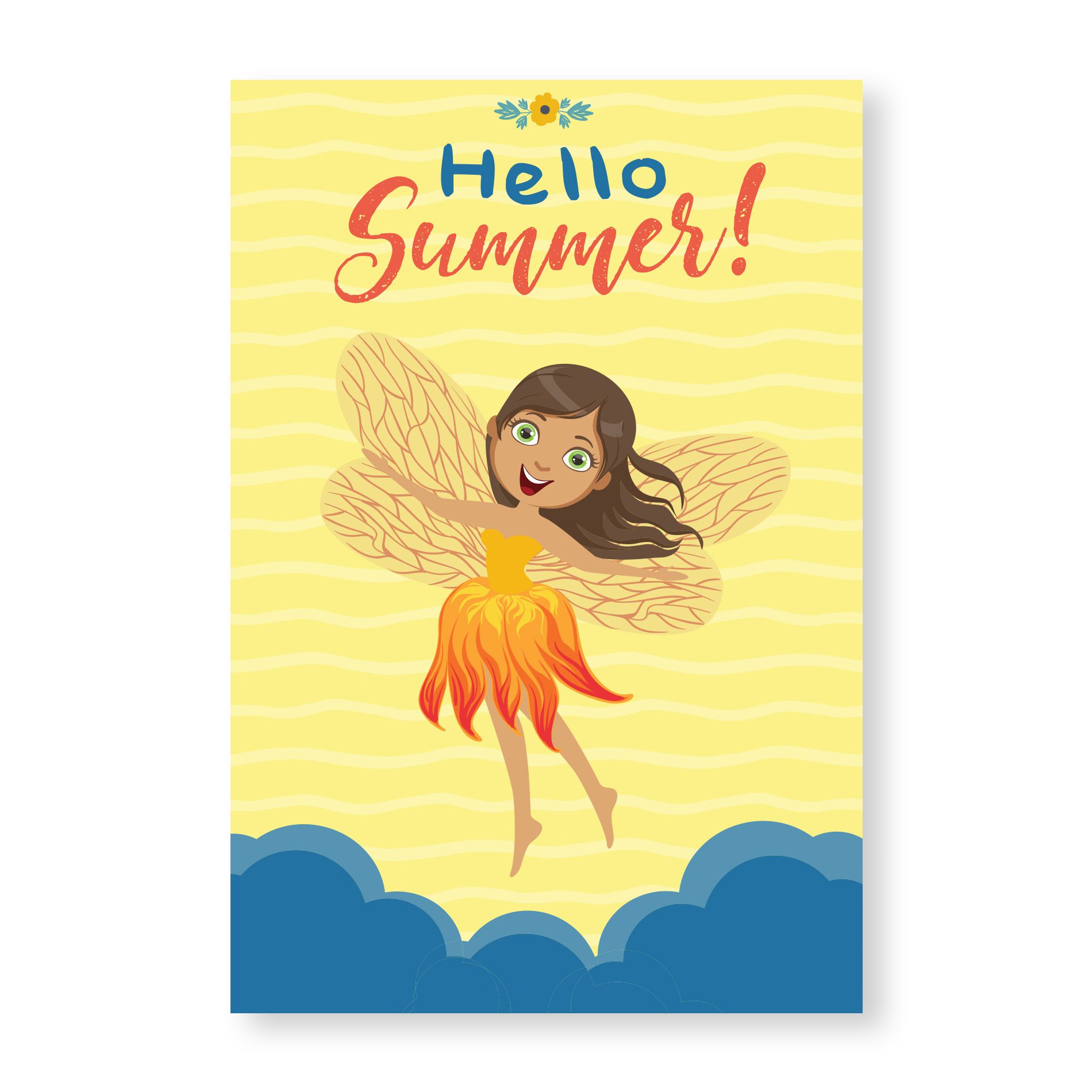 Placa Decorativa MDF Fadas e Flores Verão Laranja