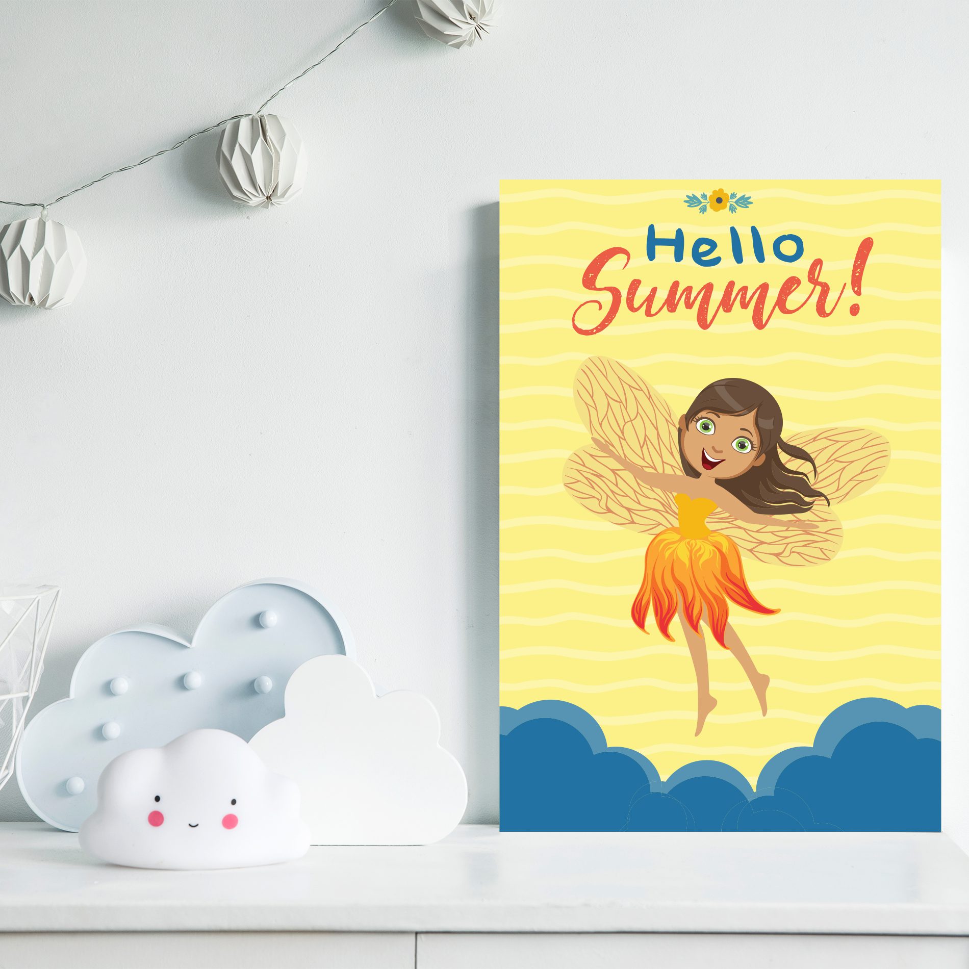 Placa Decorativa MDF Fadas e Flores Verão Laranja