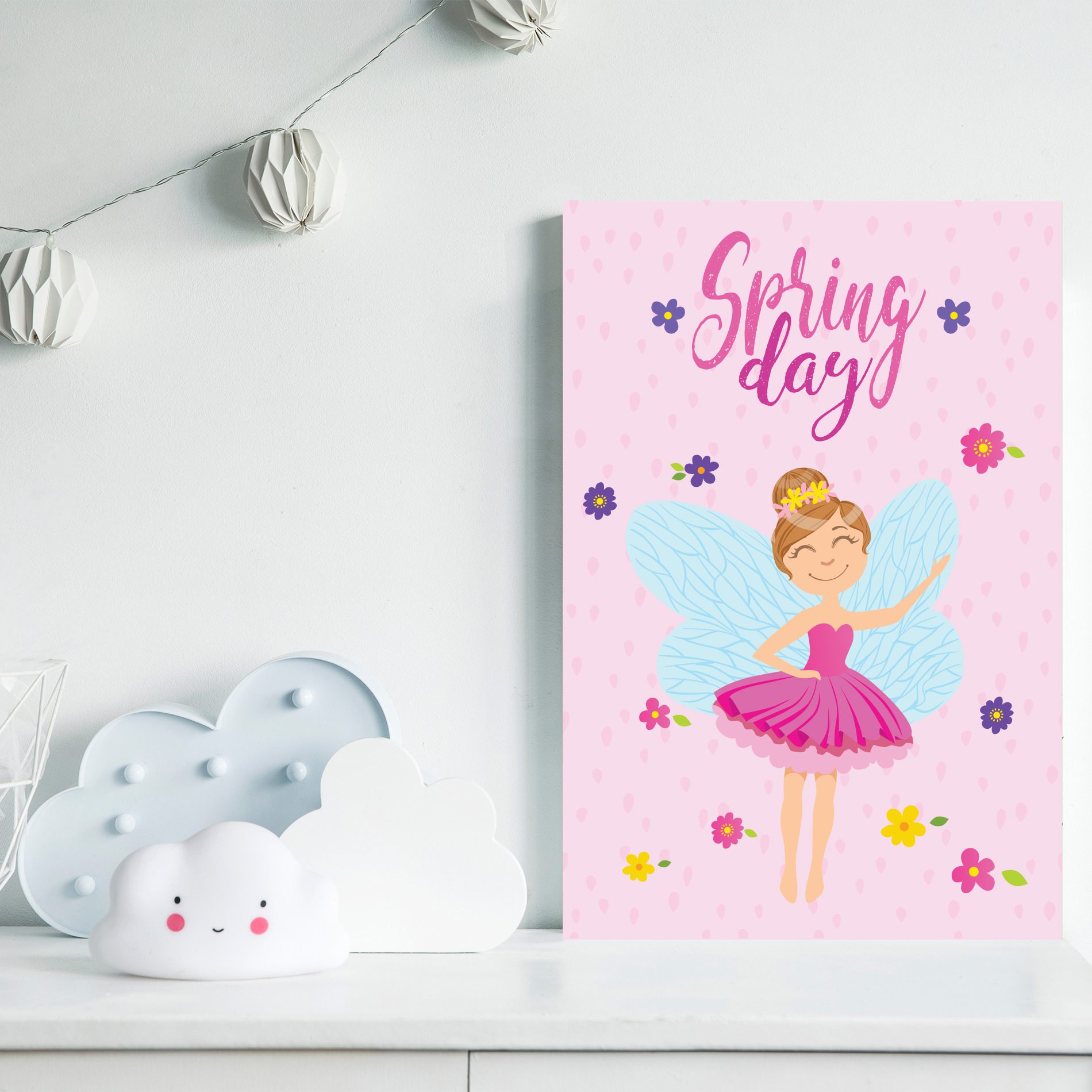 Placa Decorativa MDF Fadas e Flores Primavera Rosa