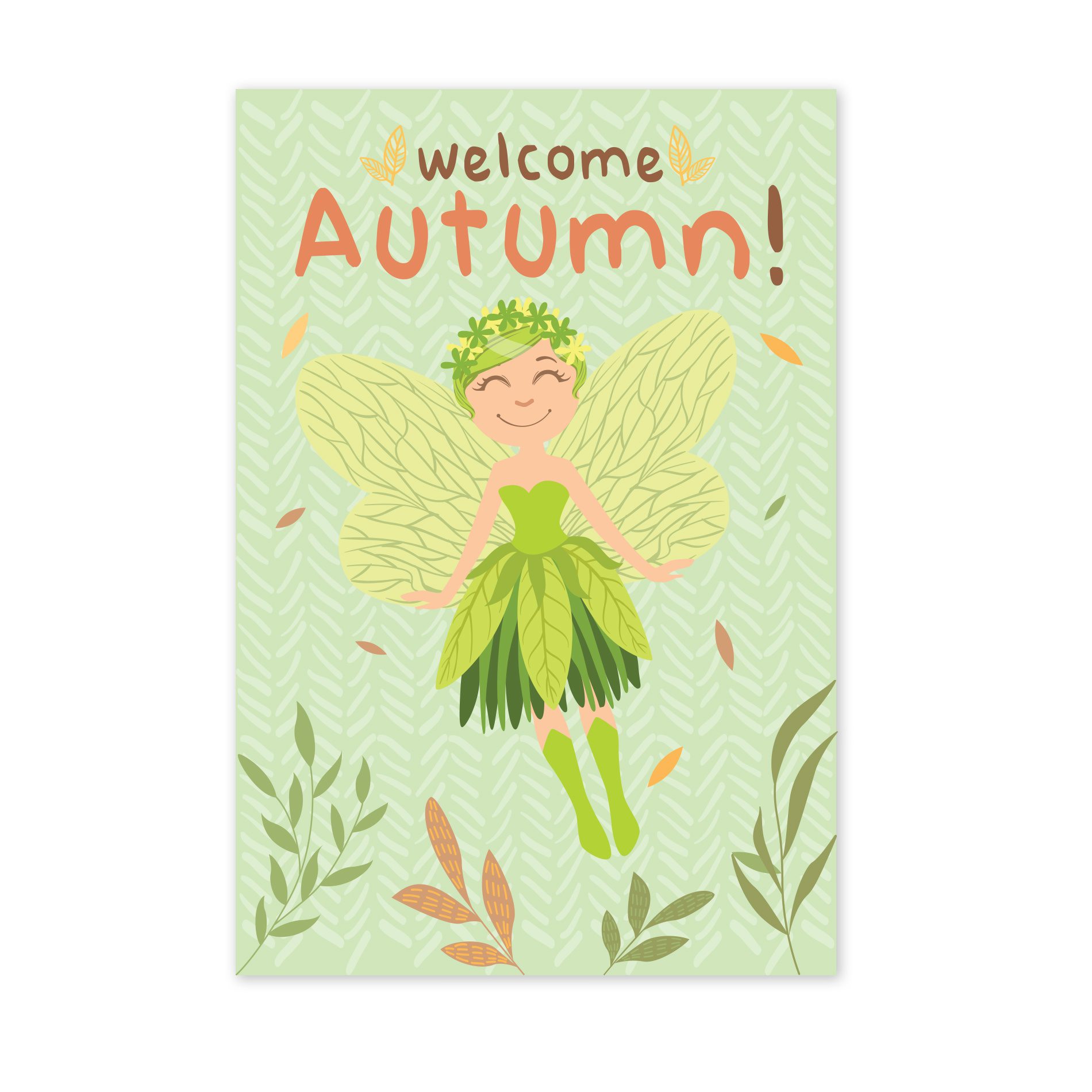 Placa Decorativa MDF Fadas e Flores Outono Verde