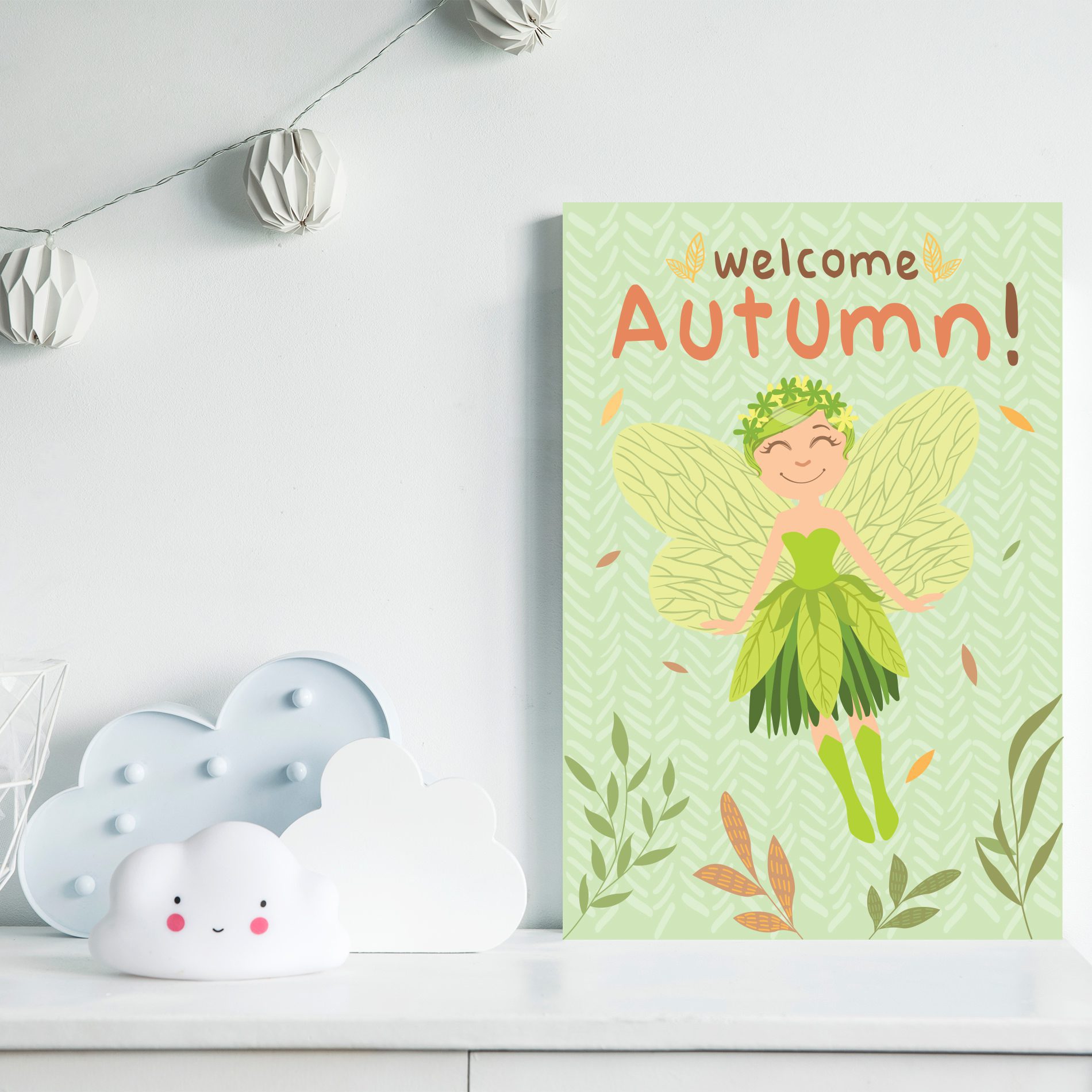 Placa Decorativa MDF Fadas e Flores Outono Verde