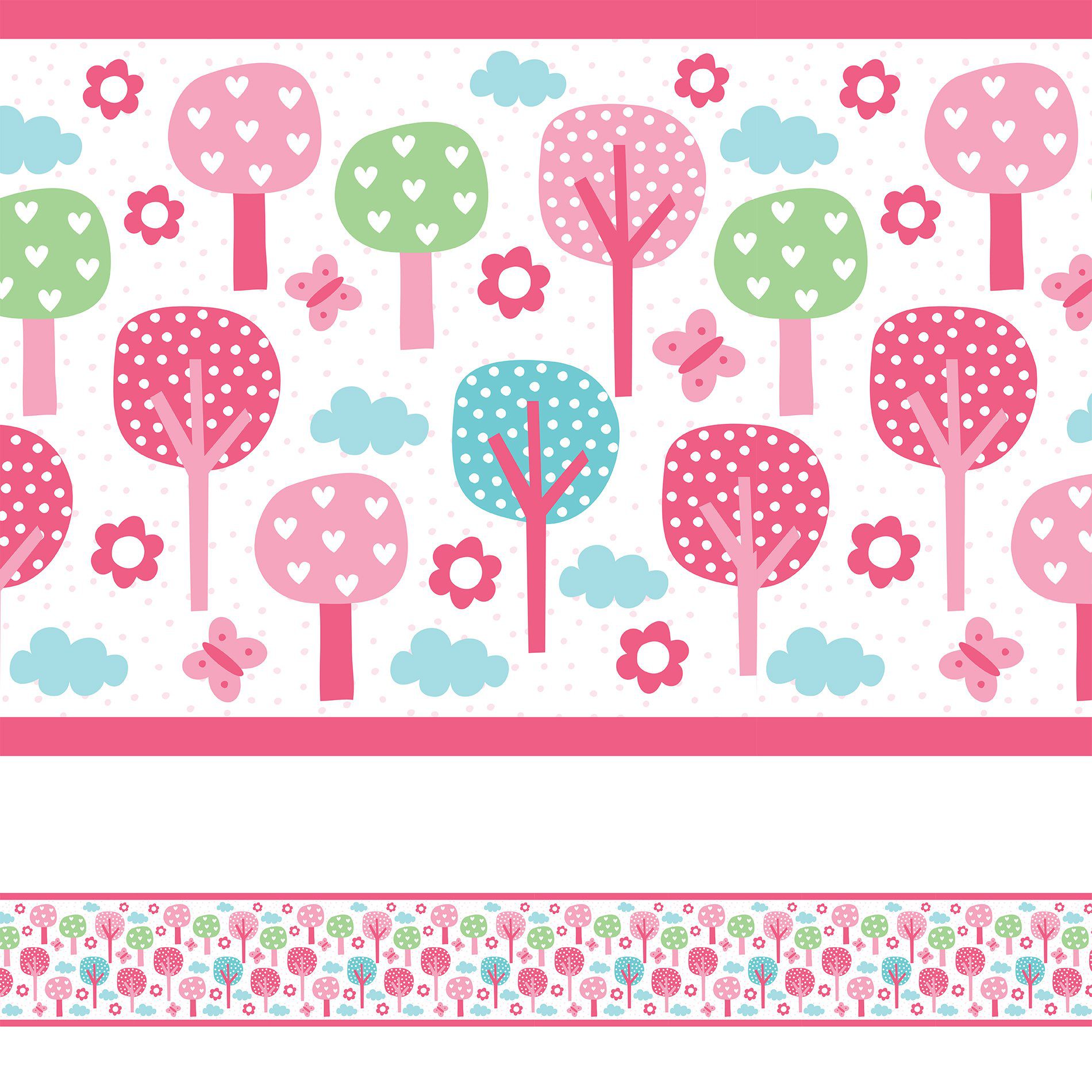Adesivo de Parede Faixa Decorativa Infantil Floresta Rosa 10m x 10cm