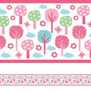 Adesivo de Parede Faixa Decorativa Infantil Floresta Rosa 10m x 10cm