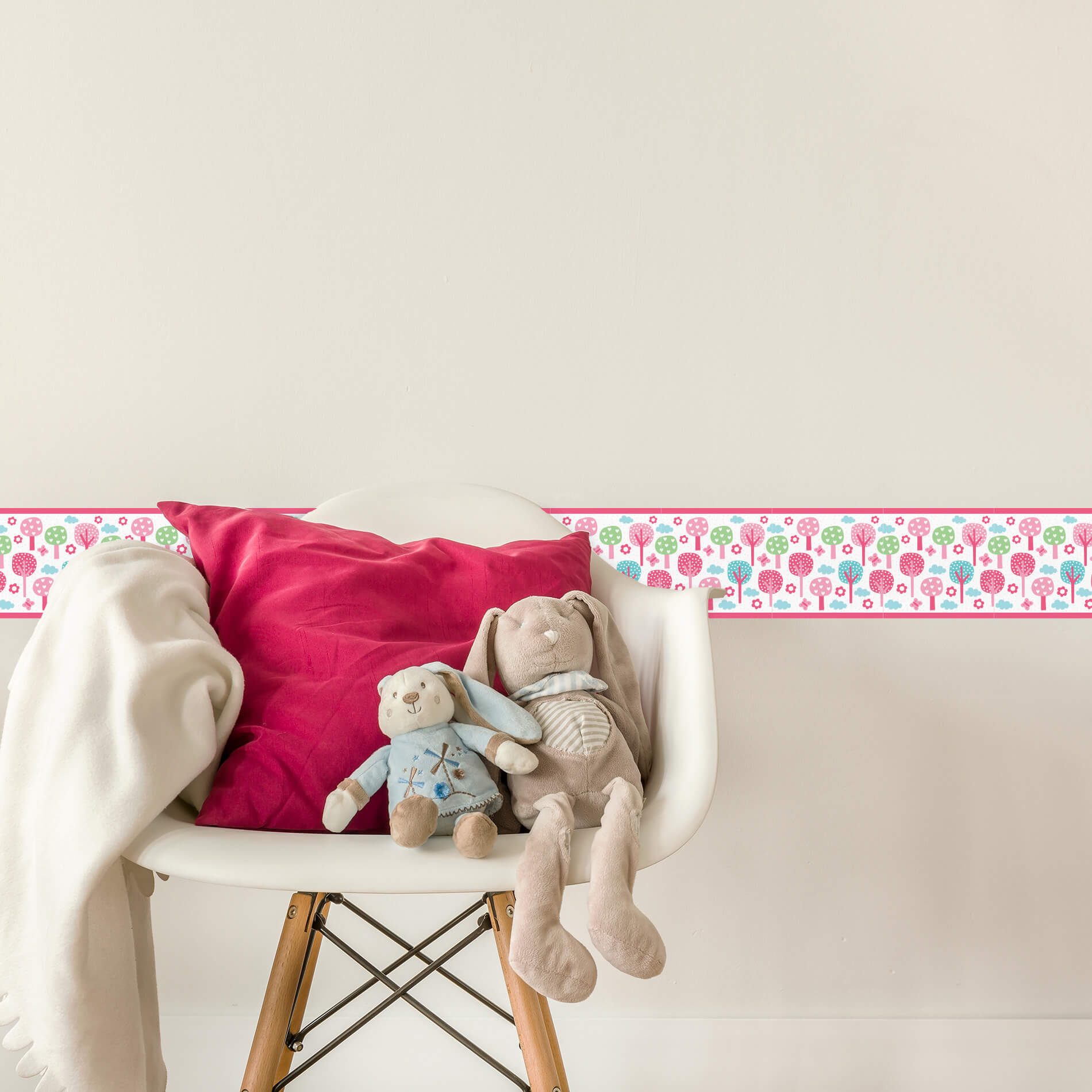 Faixa Decorativa para Quarto de Bebê Floresta Rosa 10mx10cm