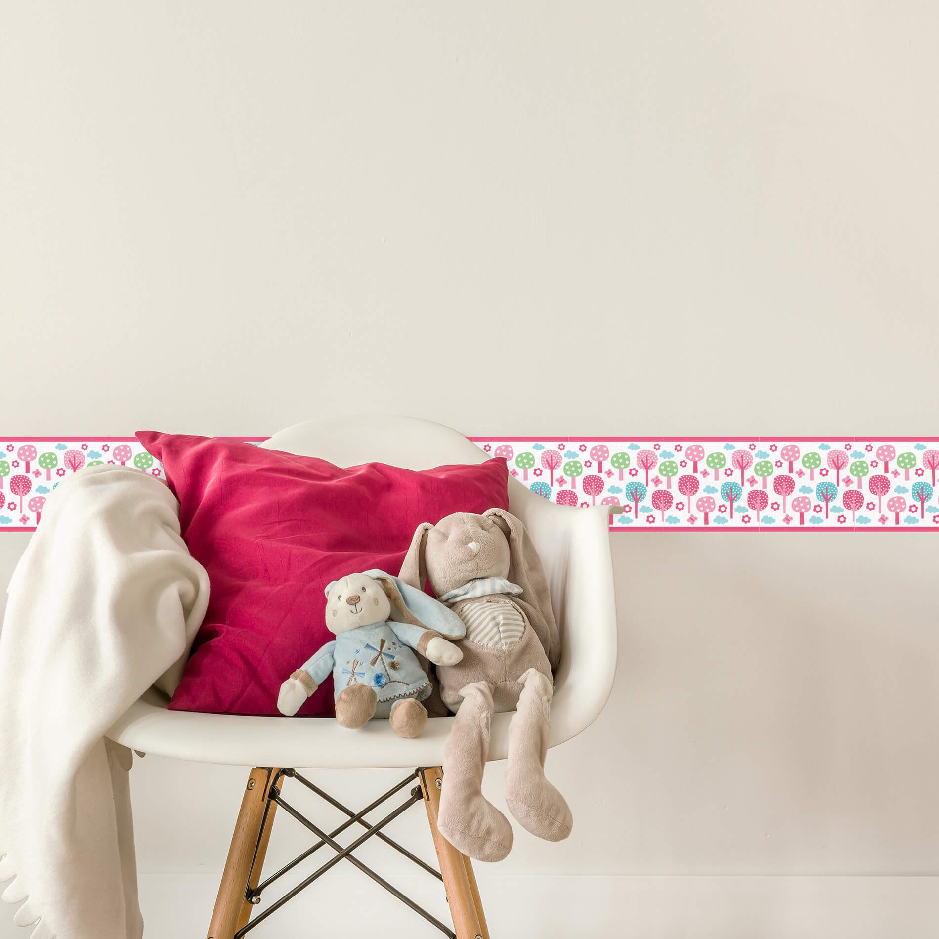 Faixa Decorativa para Quarto de Bebê Floresta Rosa 6mx15cm