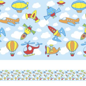 Adesivo de Parede Faixa Decorativa Infantil Aviões e Naves 10m x 10cm