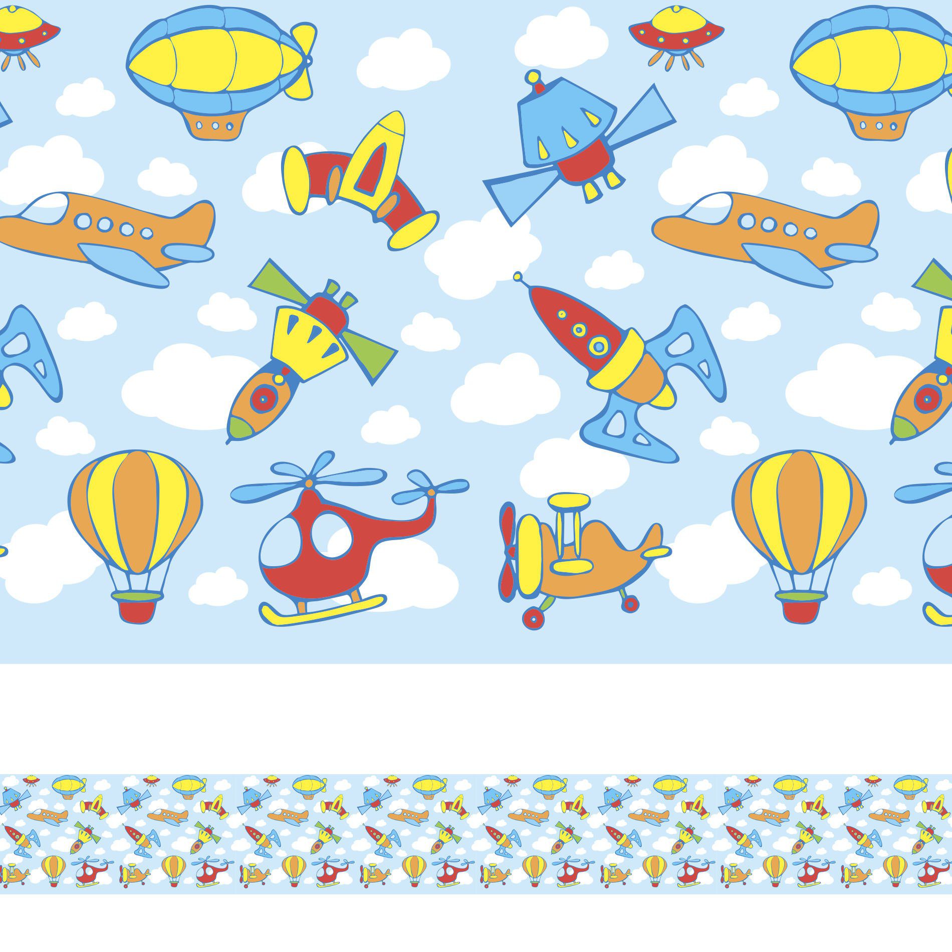 Adesivo de Parede Faixa Decorativa Infantil Aviões e Naves 10m x 10cm