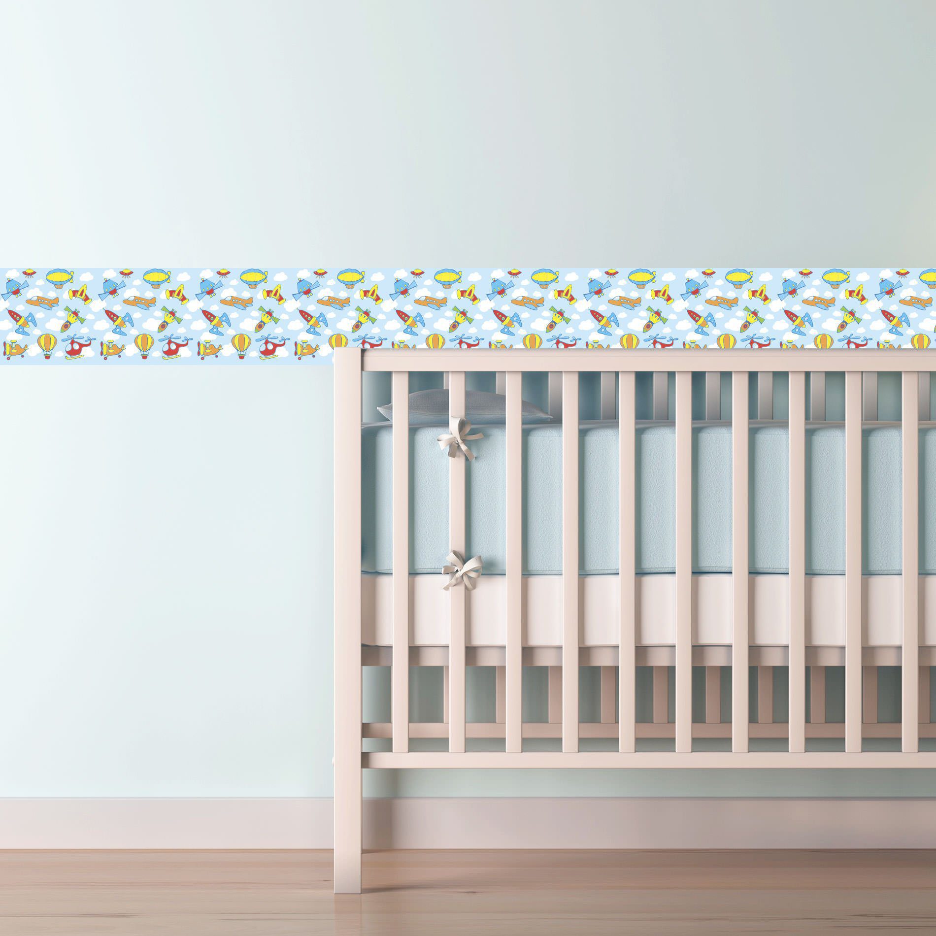 Adesivo de Parede Faixa Decorativa Infantil Aviões e Naves 10m x 10cm