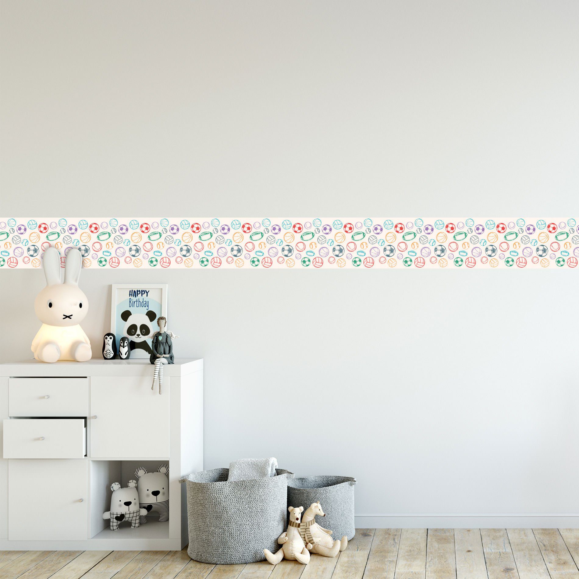 Adesivo de Parede Faixa Decorativa Infantil Bolas Coloridas 10m x 10cm
