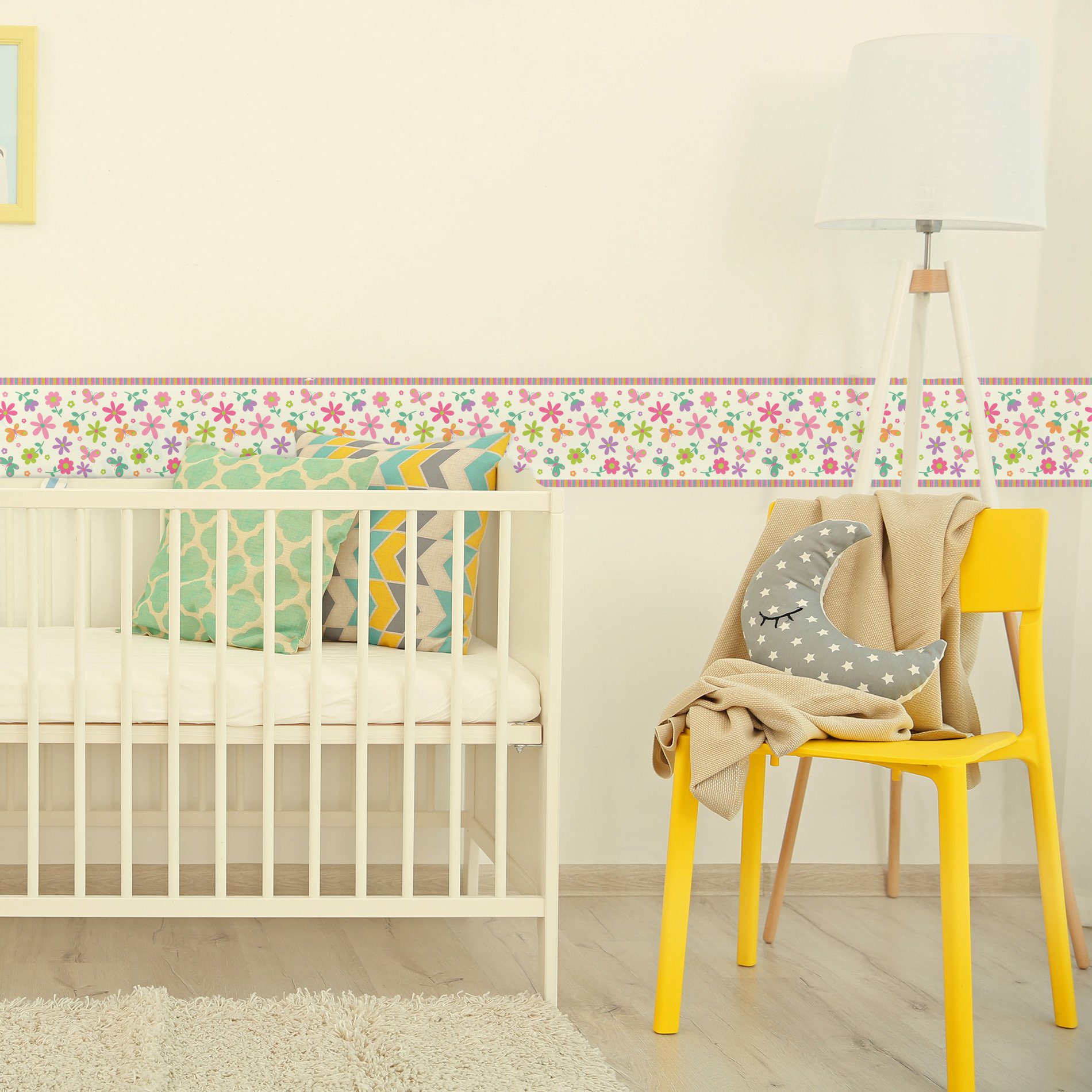 Adesivo de Parede Faixa Decorativa Infantil Borboletas 10m x 10cm