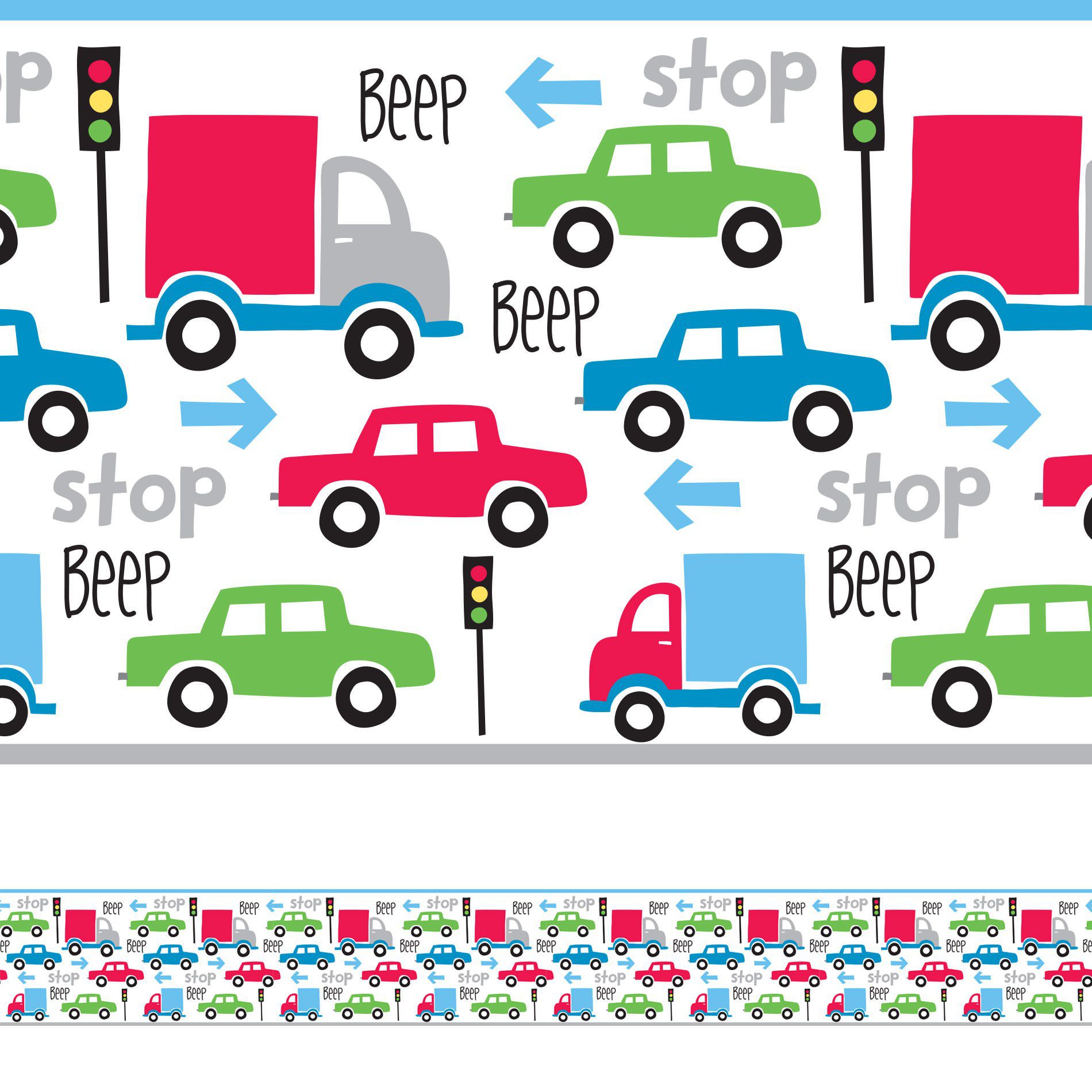 Adesivo de Parede Faixa Decorativa Infantil Carrinhos 10m x 10cm