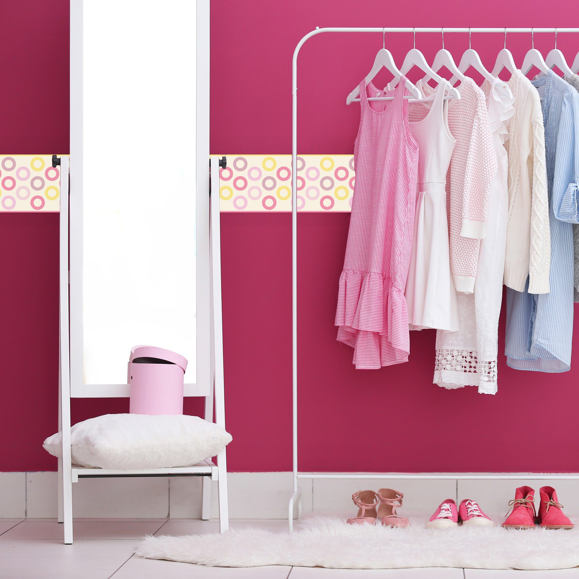 Faixa Decorativa para Quarto de Bebê Círculos Rosa 10mx10cm