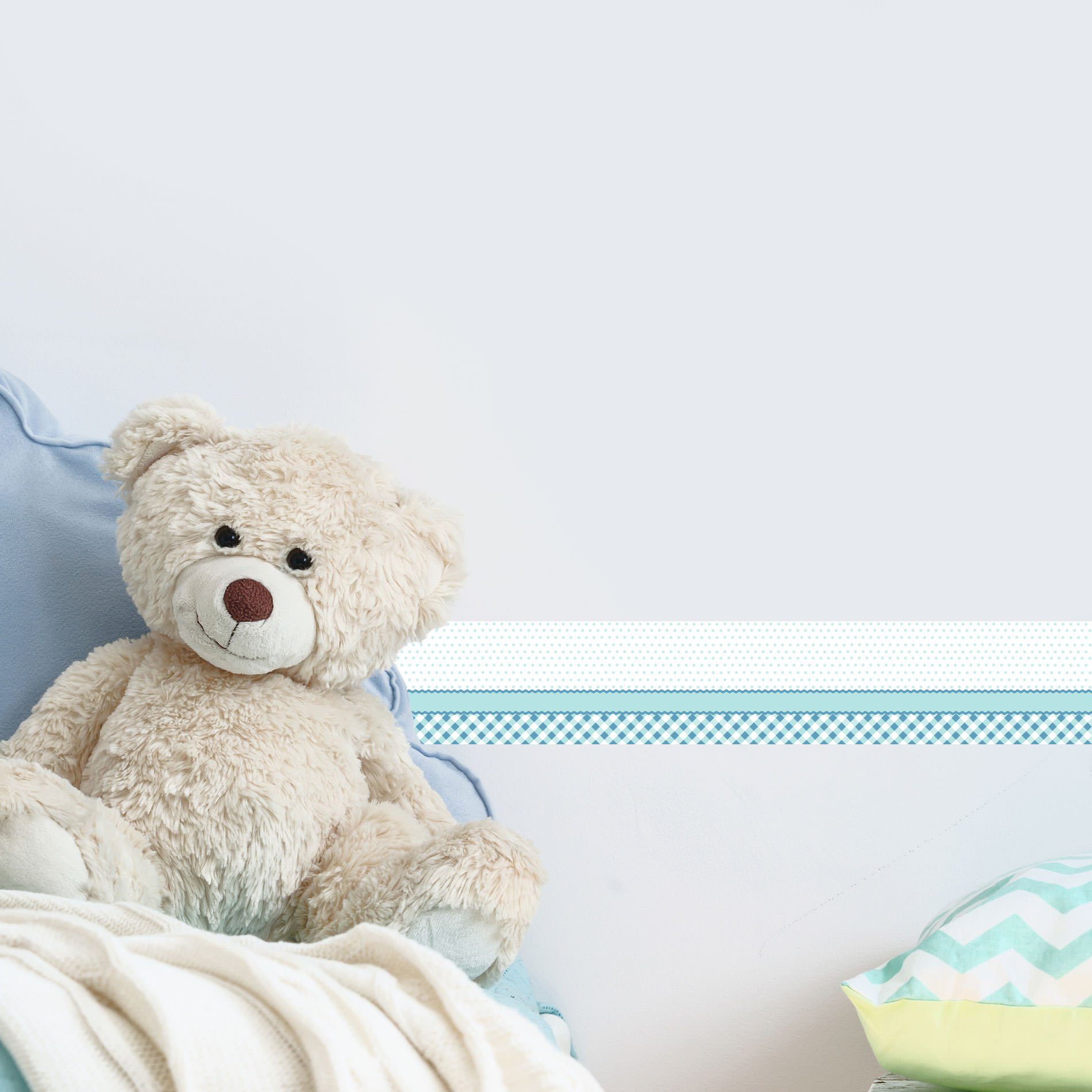 Faixa de Parede para Quarto de Bebê Xadrez Poá Azul 3mx15cm