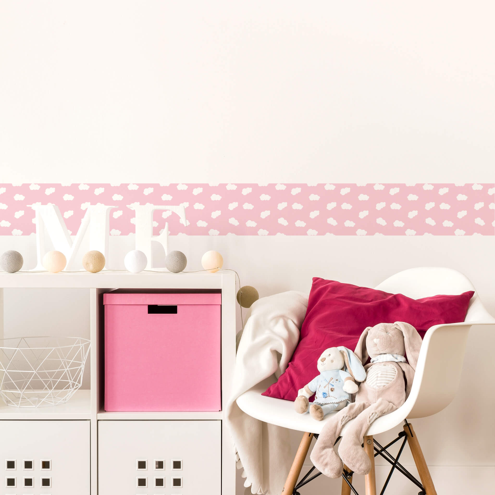 Faixa de Parede Nuvens em Rosa para Quarto Infantil 10mx10cm