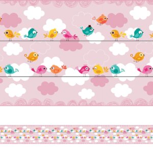 Adesivo de Parede Faixa Decorativa Infantil Pássaros no Fio 10m x 10cm
