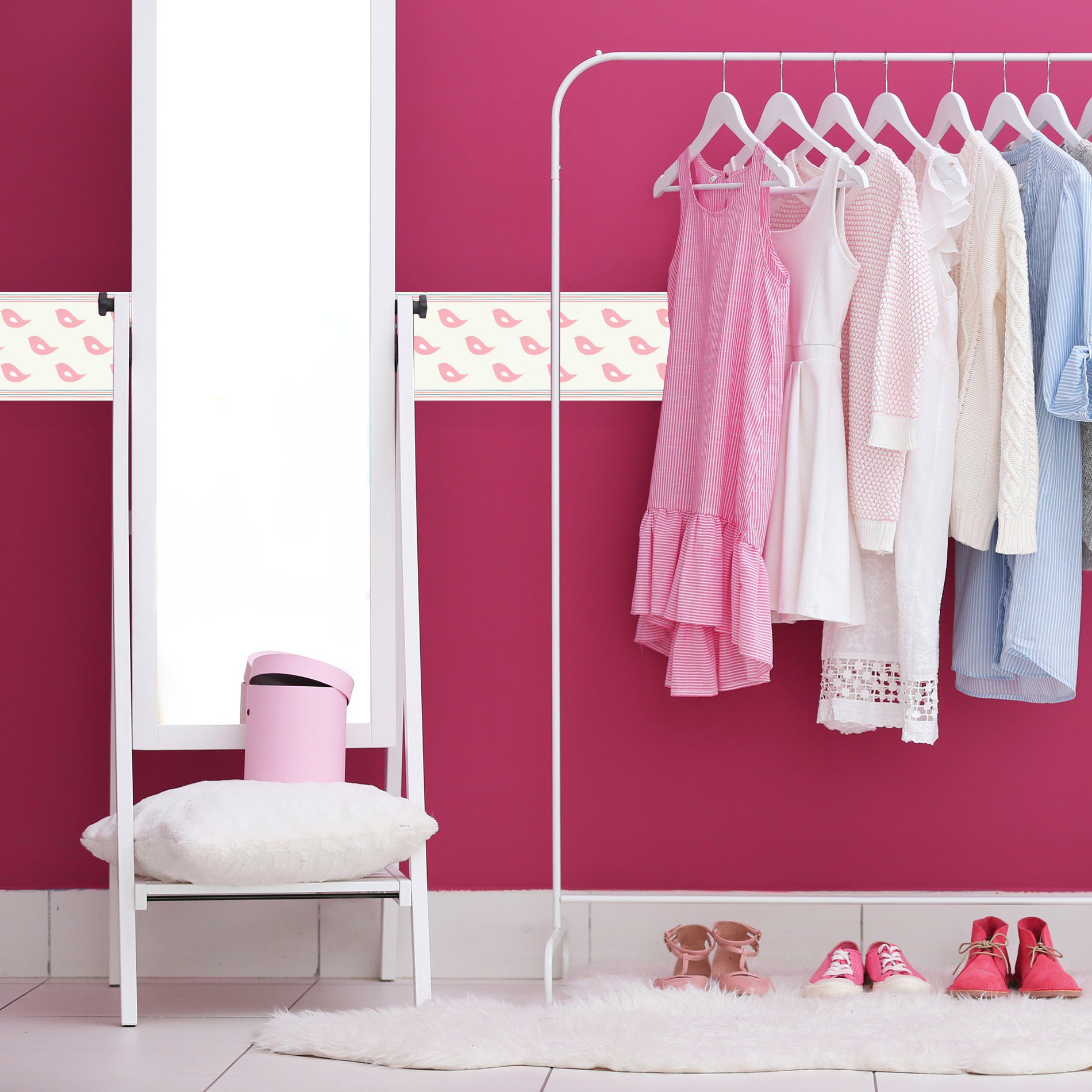 Faixa Adesiva Passarinho Rosa para Quarto de Menina 6mx15cm