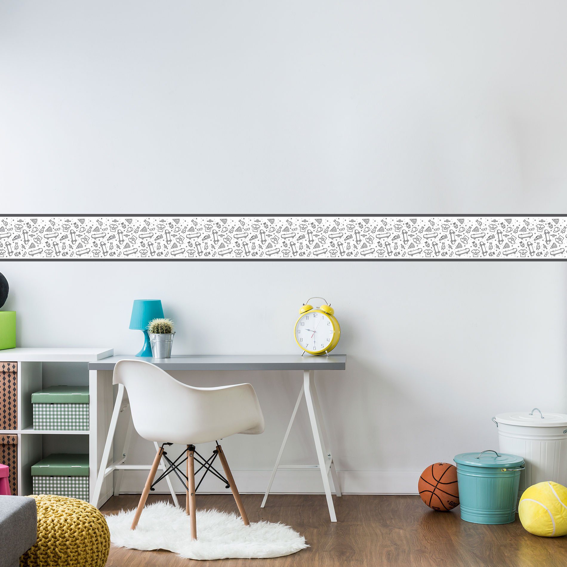 Adesivo de Parede Faixa Decorativa Infantil Skate 10m x 10cm