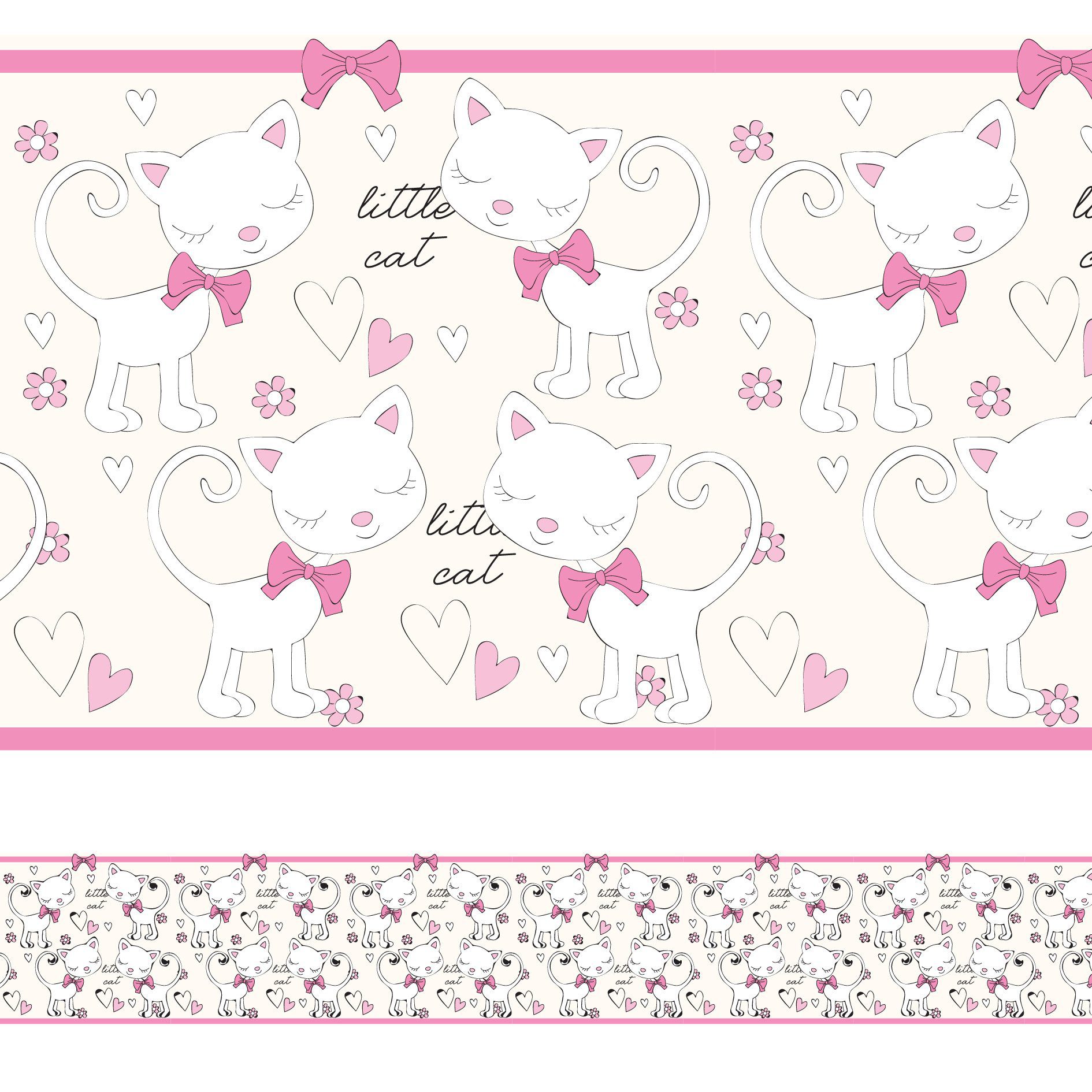 Faixa Decorativa para Quarto de Menina Gatinhos 6m x 15cm